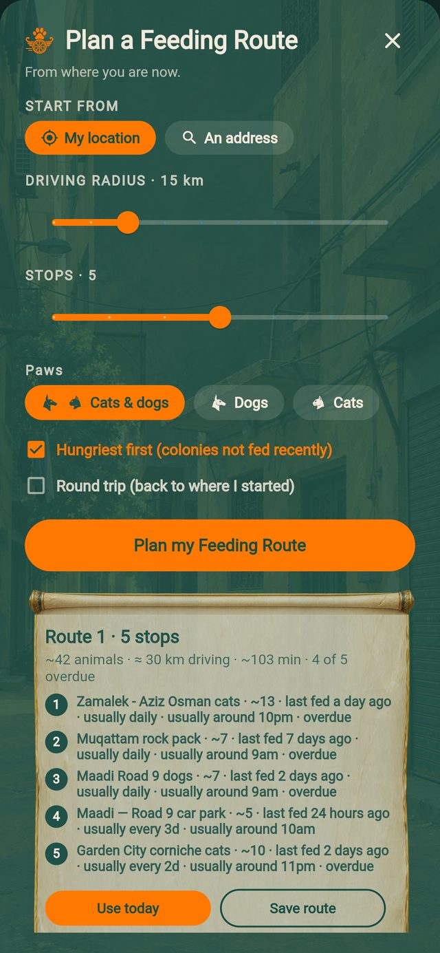 A planned feeding route